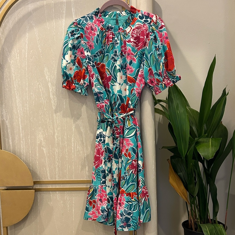 THML Women's Floral Mini Dress - Red and Green - Picture 7 of 9